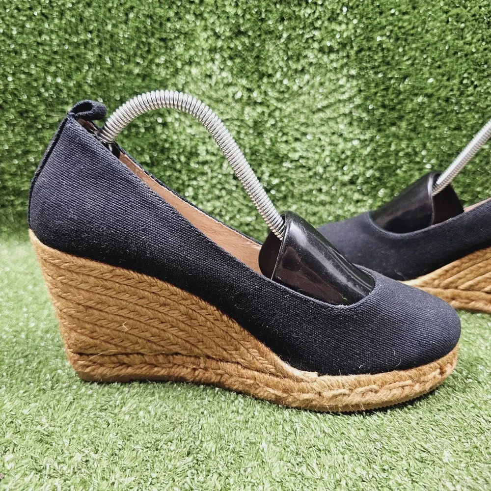 Viscata Barcelona Roses Navy Blue Canvas V Cut Espadrille Wedge Womens 39 US 8